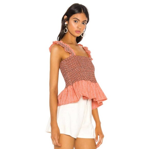 Line & Dot Revolve Zoe Smocked Top Ruffle Trim Women's XS - Picture 2 of 12